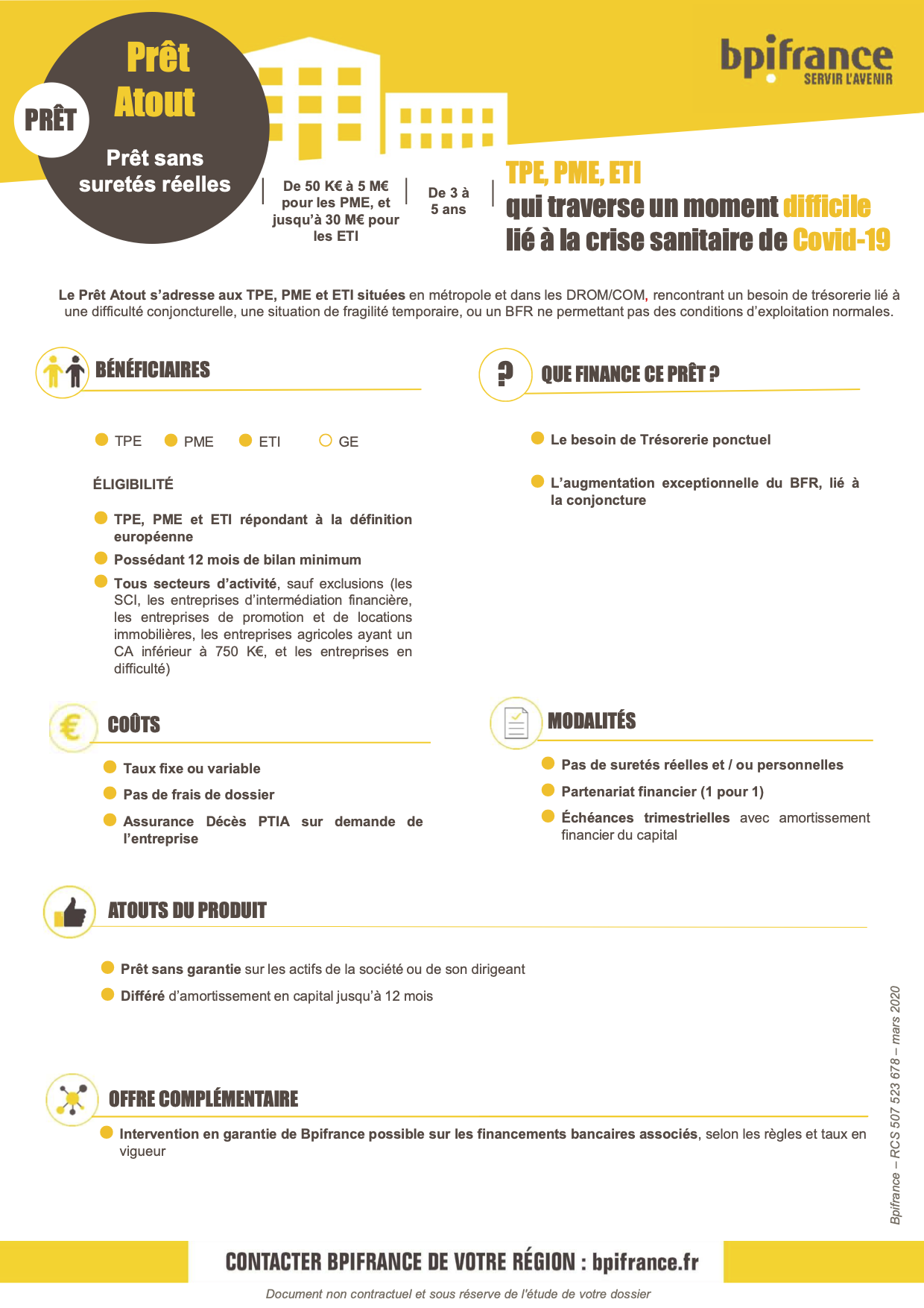 Conditions et informations sur le prêt atout proposé par Bpifrance